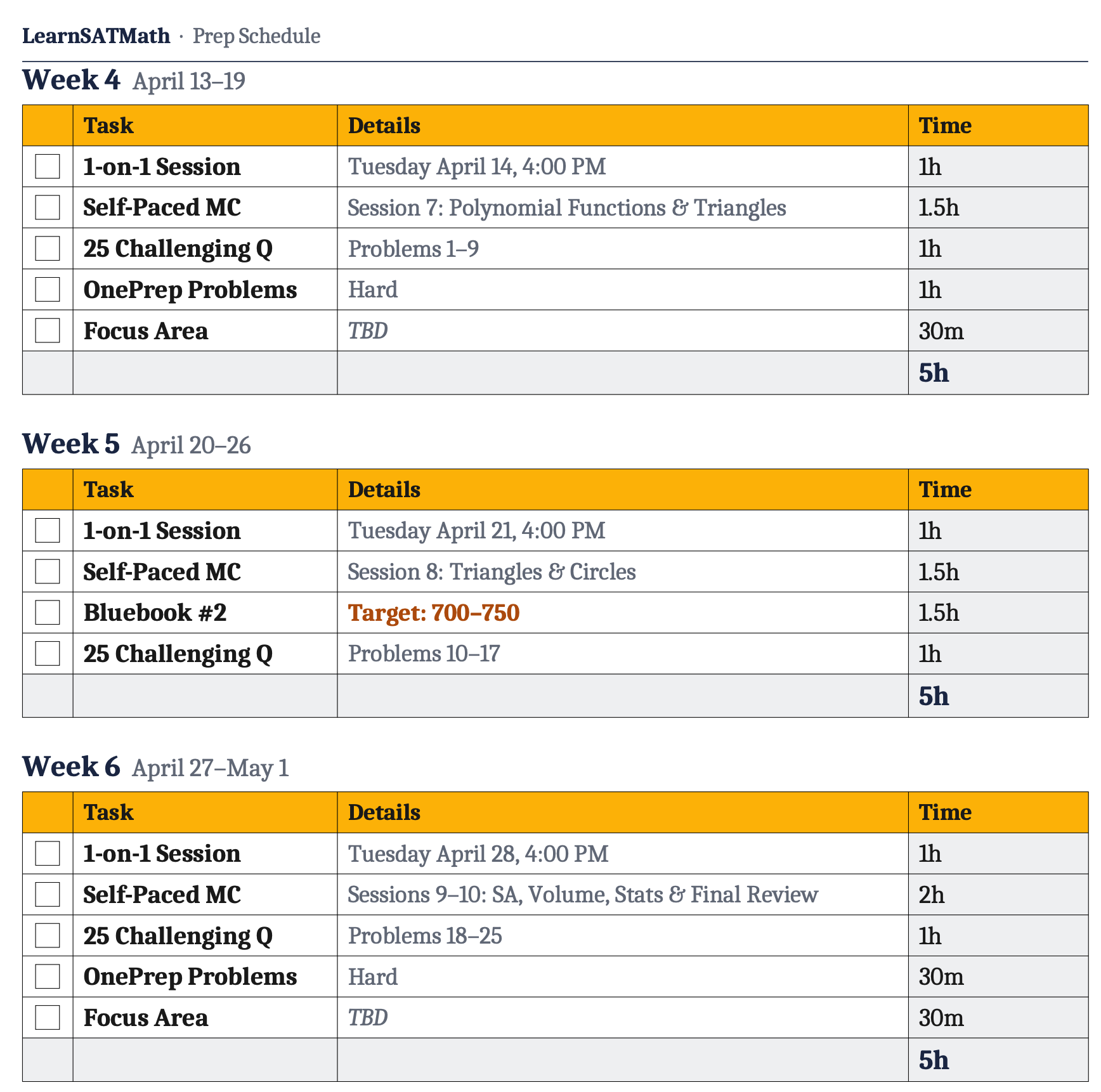 Example personalized coaching plan